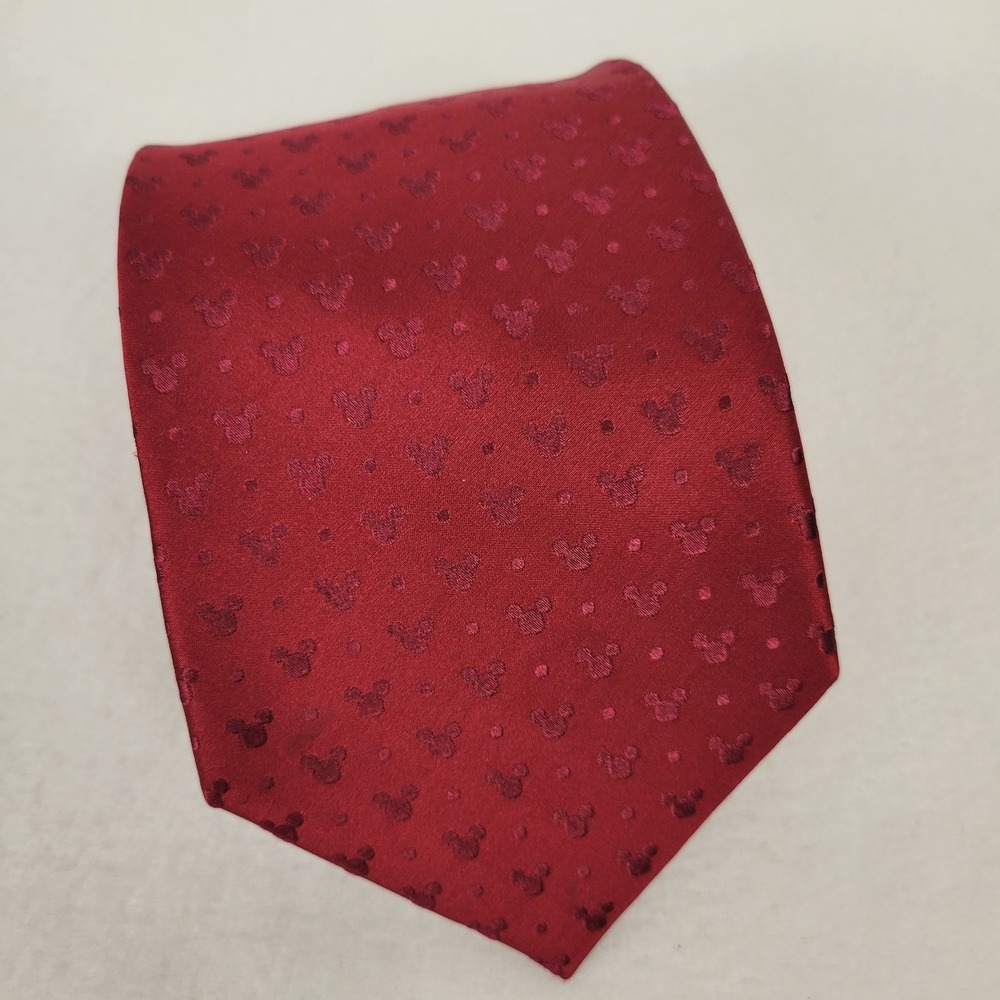 Disney Parks Silk Tie Mens Red Hidden Mickey Mouse Resort Icon Jacquard 3.75"